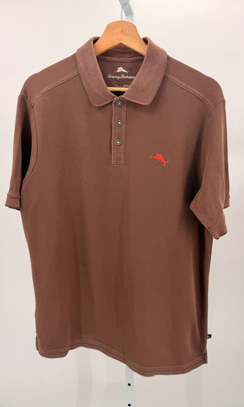Tommy Bahama Supima Cotton Polo Shirt Men’s M Brown Marlin Logo Short Sleeve